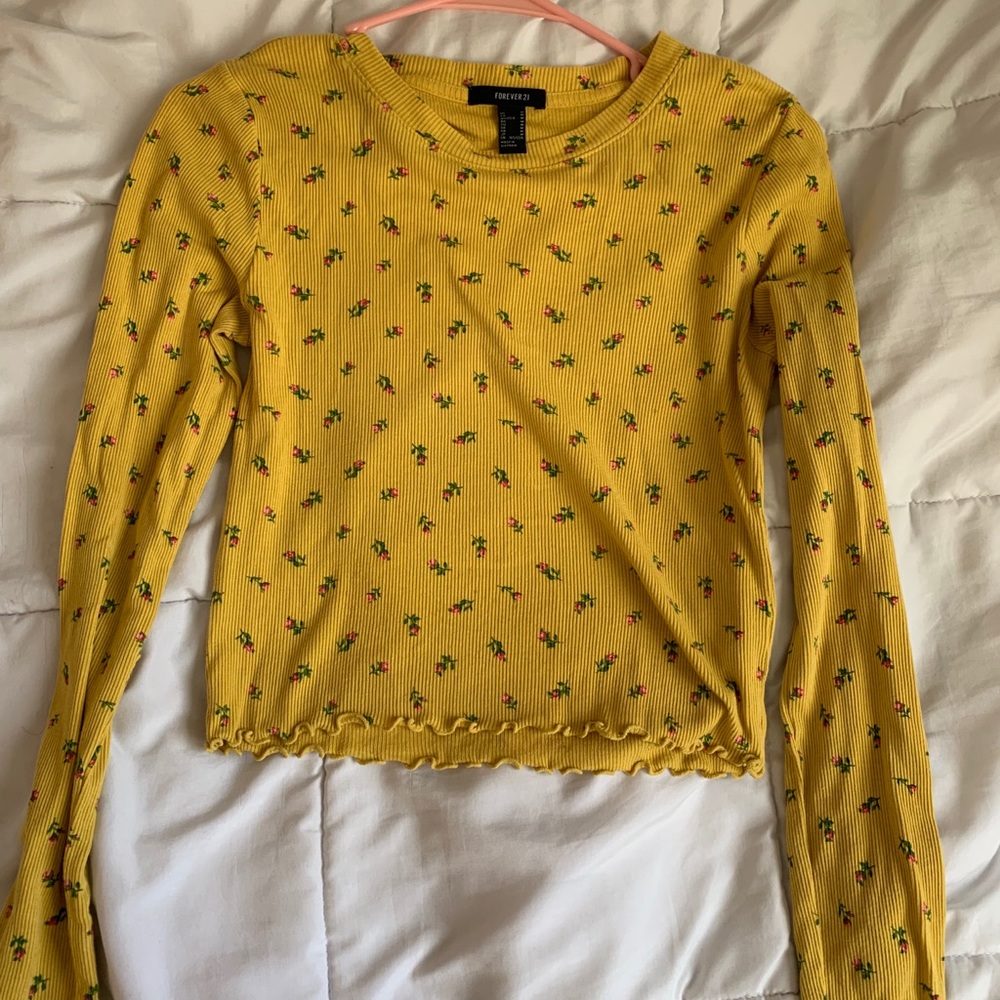 Yellow Embroidered Cropped Long Sleeve